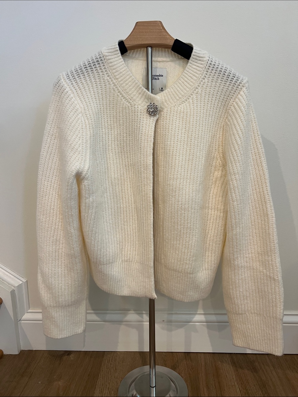 Abercrombie & Fitch Cream Knit Jewel-Button Cardigan
